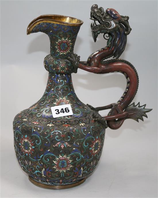 A Chinese cloisonne enamel and gilt bronze dragon handled ewer 29cm.